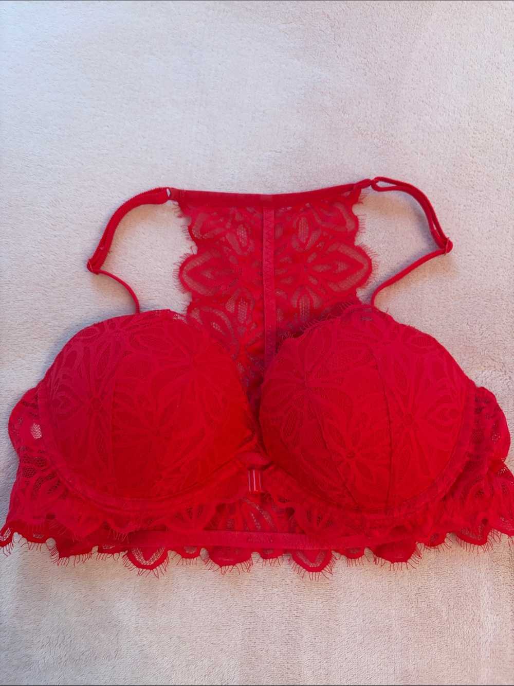 PINK by Victoria Secret Red Lace Push Up Bralette Date Racerback Size 36B